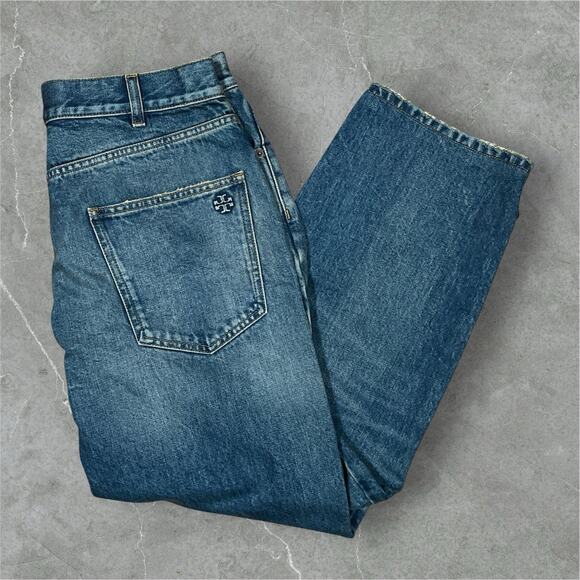 Tory Burch Denim Italy Made Medium Wash Jeans Fade High Rise 31”x26” Designer - Picture 1 of 14